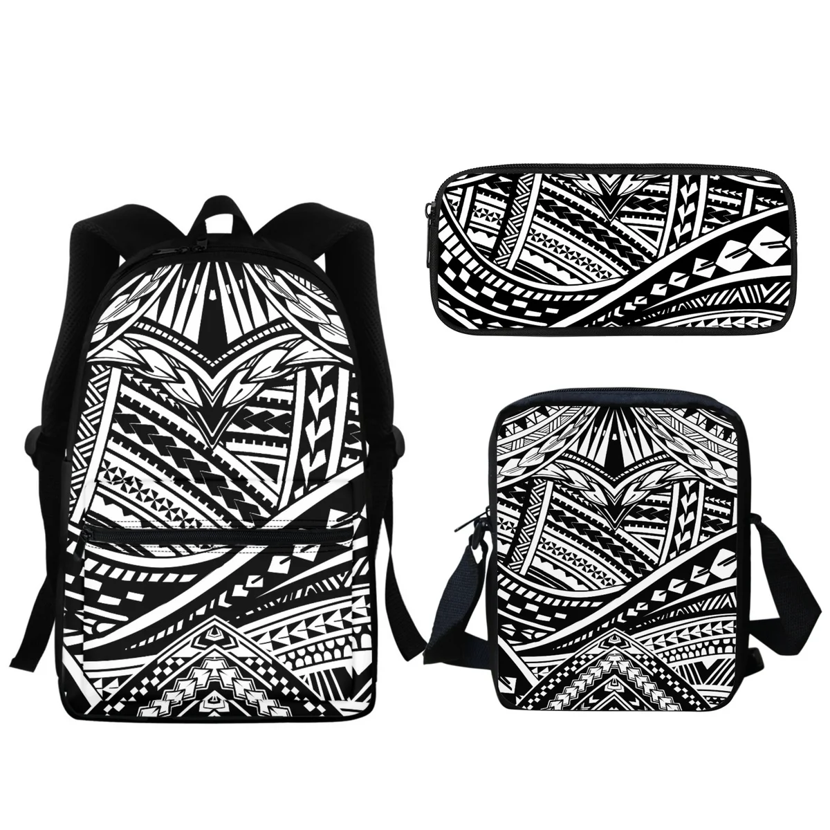 

New 3PC Polynesian Tattoo Printing Casual Student School Bag College Fashion Retro Backpack Lunch Satchel Pencil Case Gift 2024