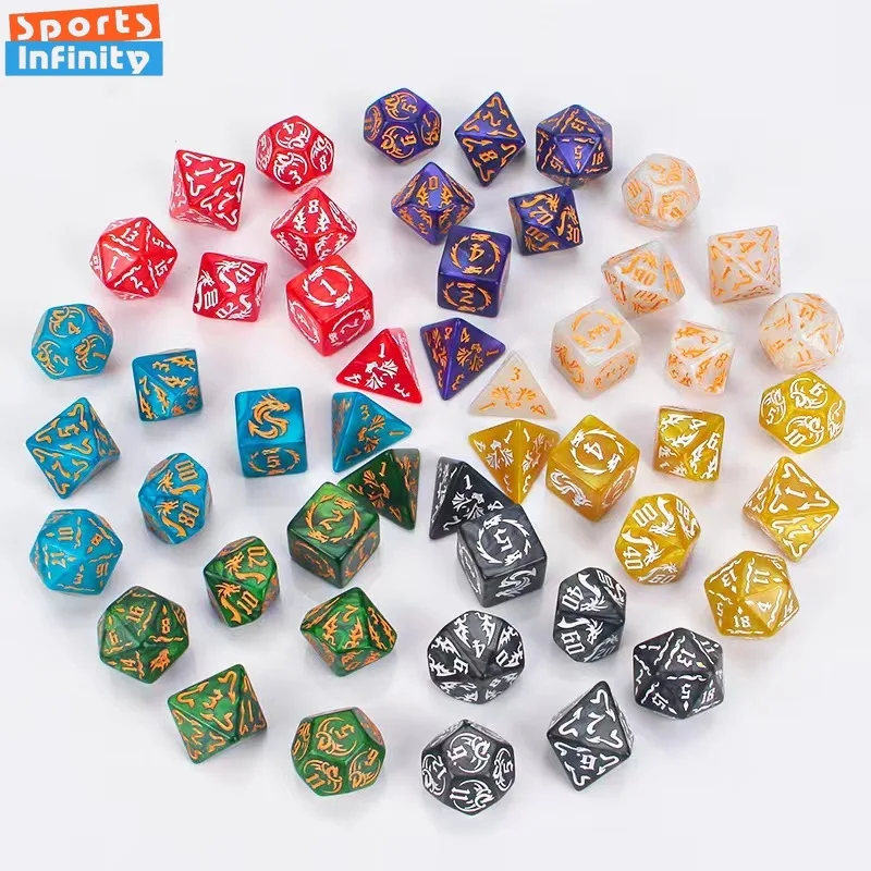 7pcs set Dragon Element Polyhedral Dice Set Number Dice Kit for Dnd COC Cthulhu TRPG Running Team Table Game Dnd Set game dice dice set