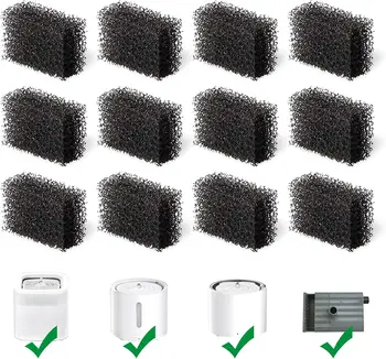 12 Pack Cat Water Fountain Sponge Filters, Replacement Foam Filters for 67oz/2L Pet Fountain 65oz/1.85L Dog Drinking Fountain