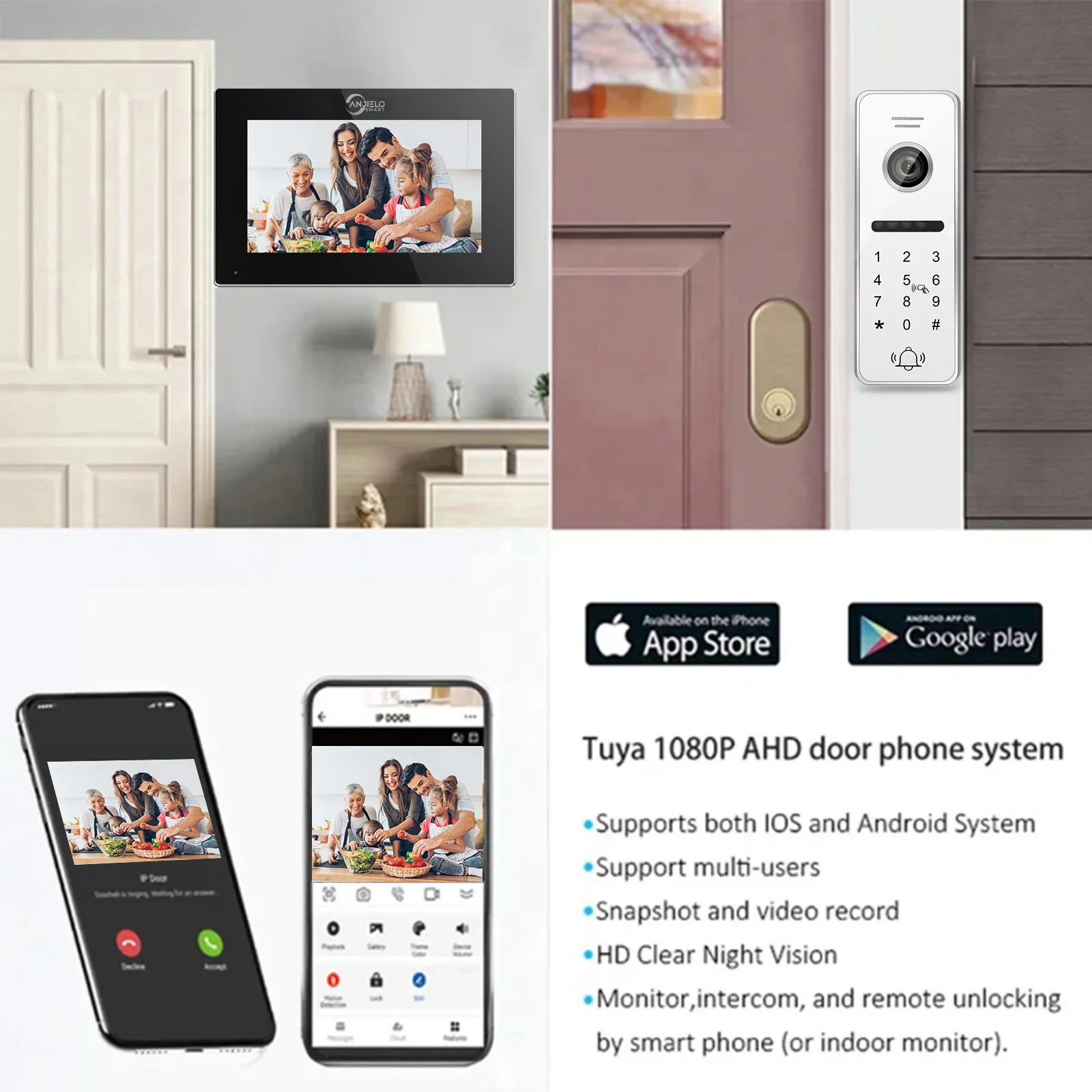1080P Tuya Smart Video Door Intercom System IC Card Password Unlocking 7 Inch 10