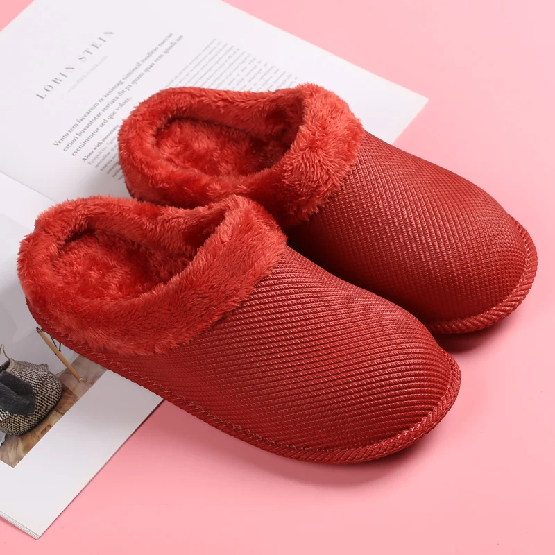 Winter Female Large Size Warm Fluffy Soft Slides Women Fur Flat Indoor Waterproof Home Furry Home Cotton Shoes Mens Slippers Red