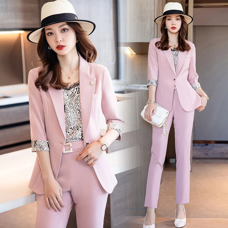 Formal Women Business Suits with Pants and Jackets Coat Spring Summer Female Blazers Pantsuits Professional Trousers Set