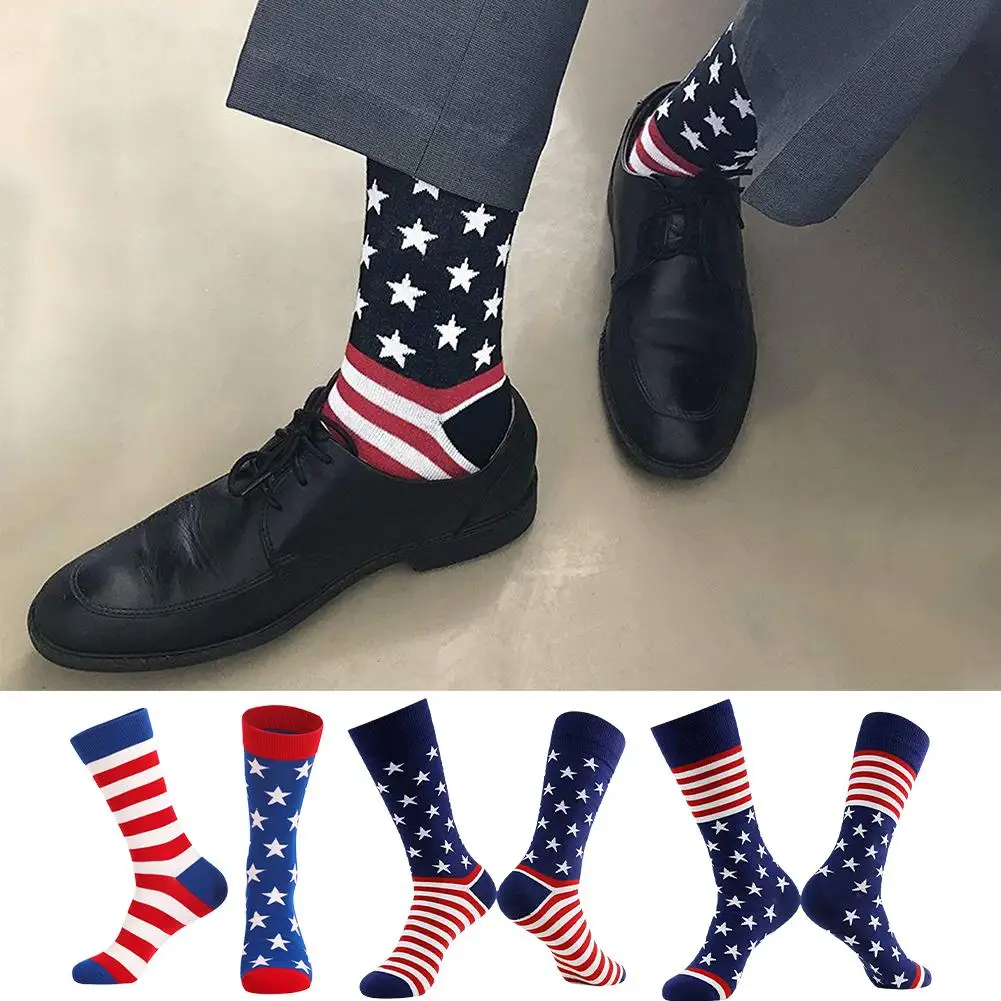 

Socks American Independence Day Flag Socks Fun Color Stockings Striped Socks Men's Leisure Mid Socks Sports Length N0H1