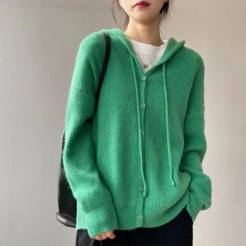 Korean Fashion Thin Loose Hoodies Women Long Sleeve Button Hooded Sweatshirts Spring Autumn All-Match Casual Bottoming Sweaters