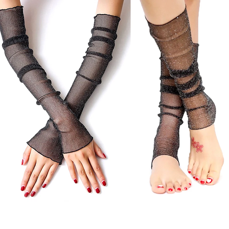

Fingerless Gloves Women Men Summer Long Sun Protection Sleeve Leg Arm Warmers Ladies Breathable Ice Silk Lace Long Sleeve