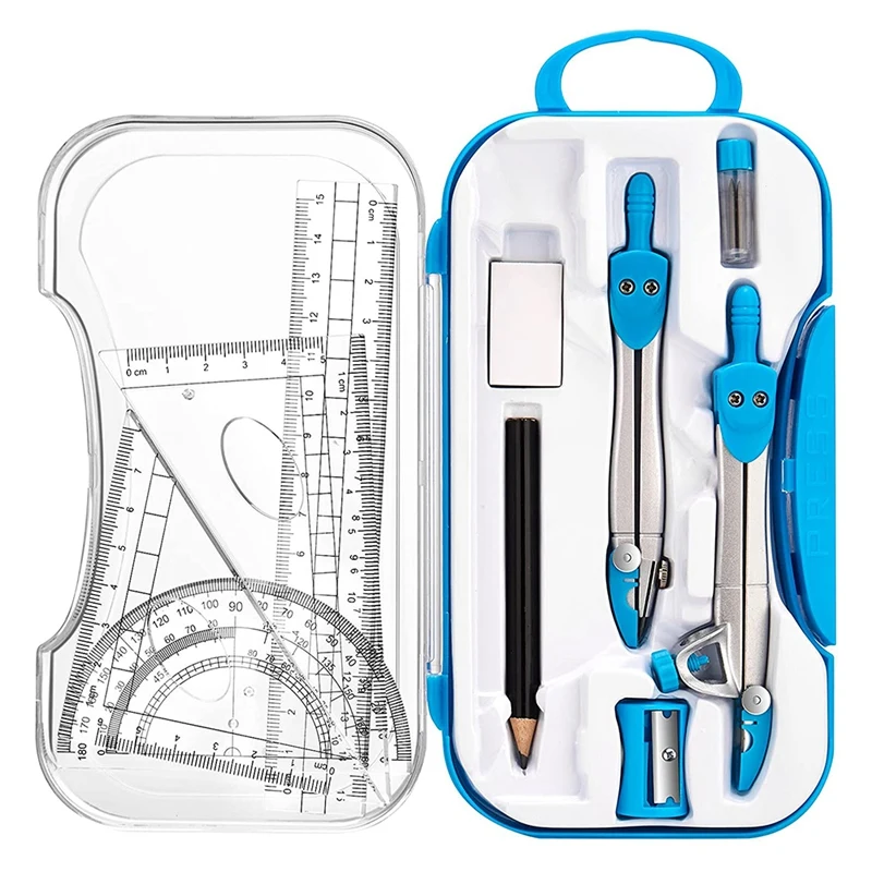 Set Di Geometrie Kit Di Forniture Per La Matematica Da 10 Pezzi, Inclusi Bussola, Goniometro, Righello, Gomma, Matita Ect, Per Disegnare E Misurare