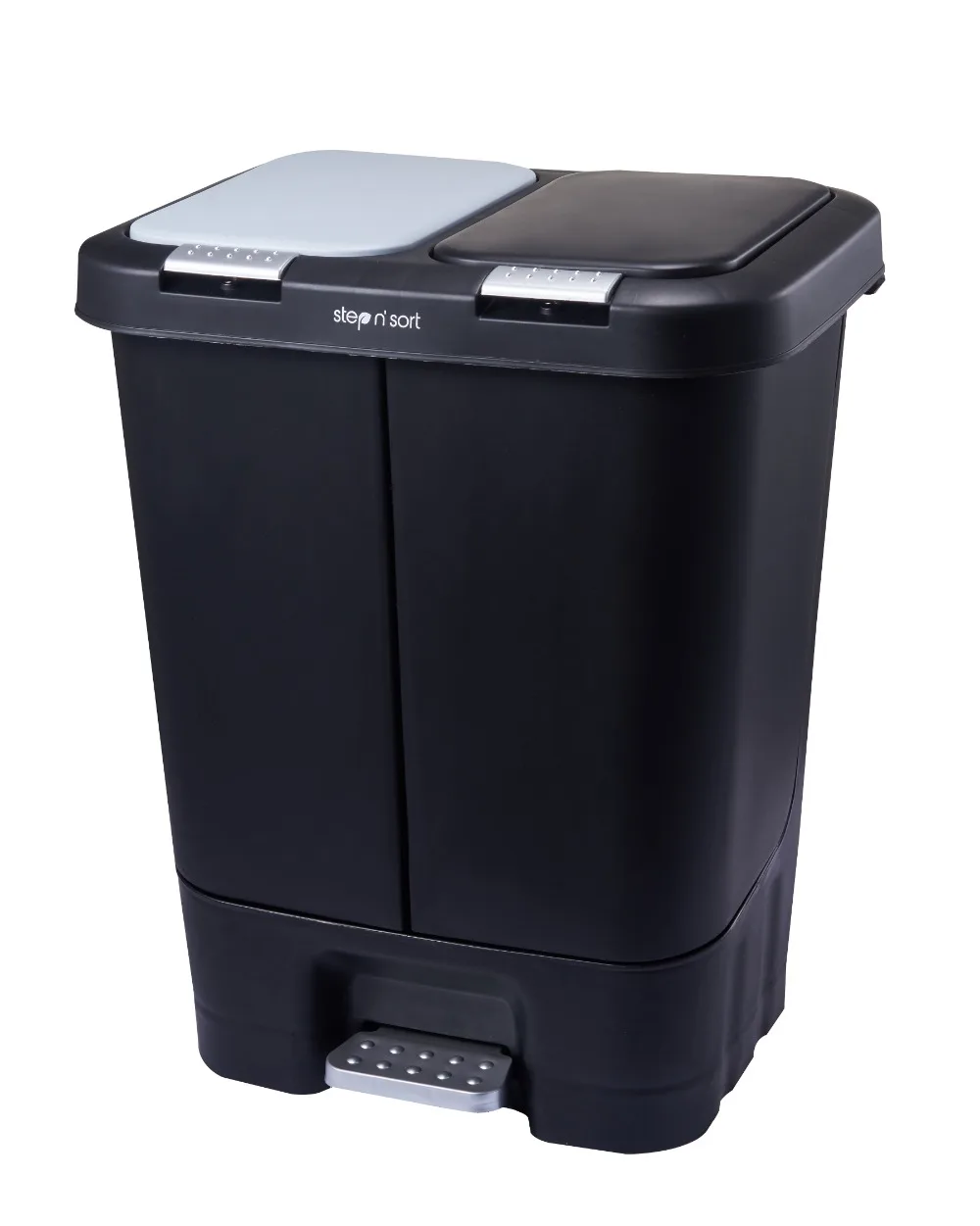 

Step N' Sort Dual Plastic Trash and Recycle Bin with Slow Close Lid, Black, 11 gal