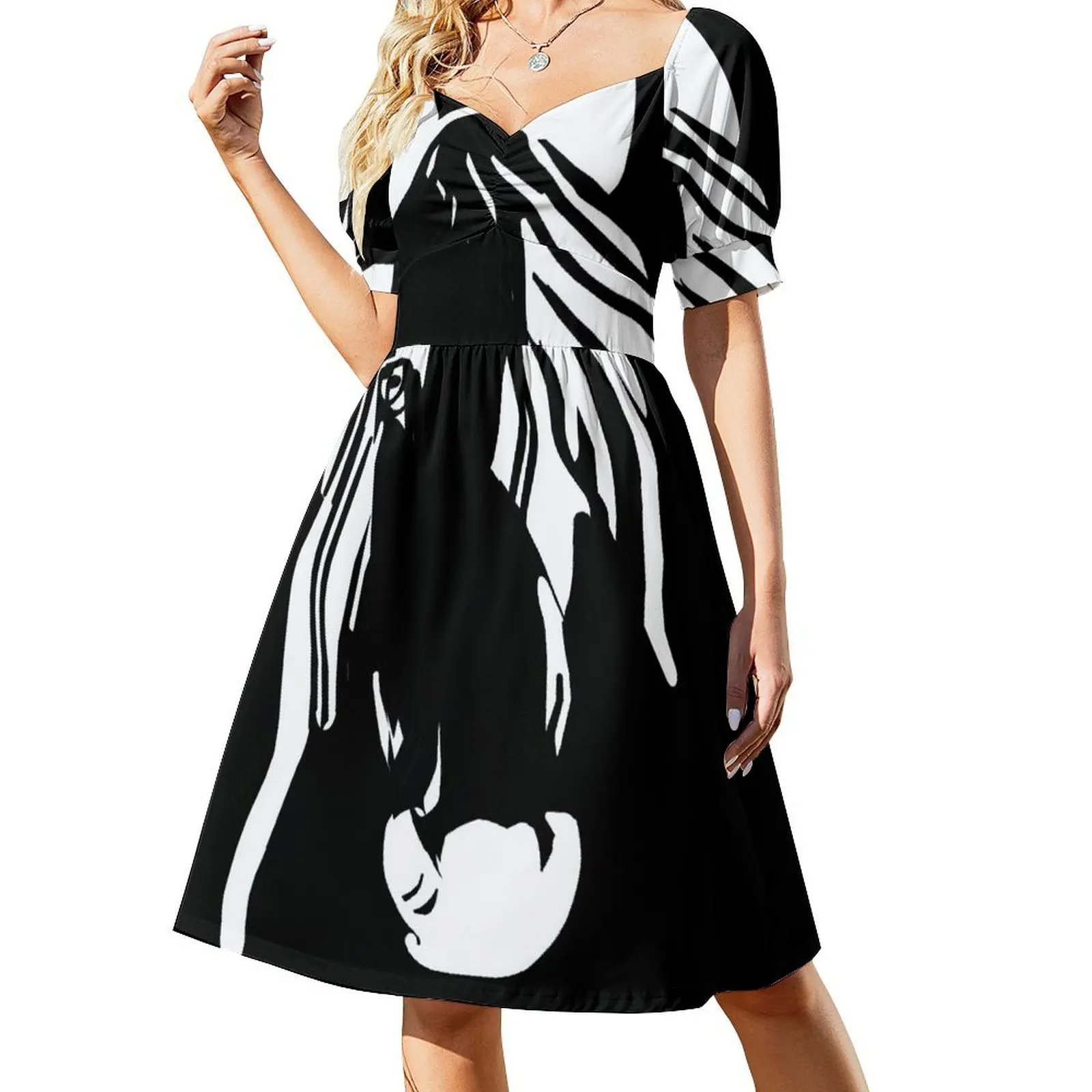 thumbnail image 1 of Vestido de manga corta con caballo blanco y negro ropa para mujer vestido para mujer Vestido, 1 of 7