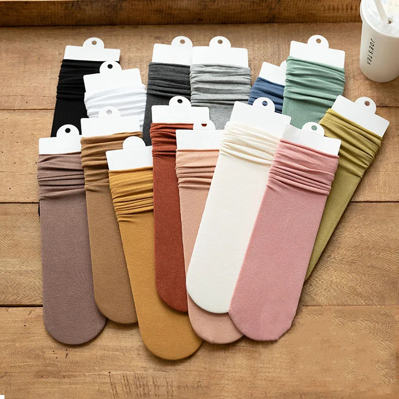 3 Pairs 2022 Frühling Heißer verkauf Frauen socken dame dünne hohe rohr einfarbig socken weiblichen japanischen stil socken baumwolle lange socken