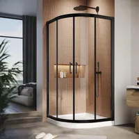 Corner Shower Doors 36.7 in. X 72 in. Neo-Round Sliding Shower Door in Black Finish, 1/4 in. Clear Glass Shower Door 1