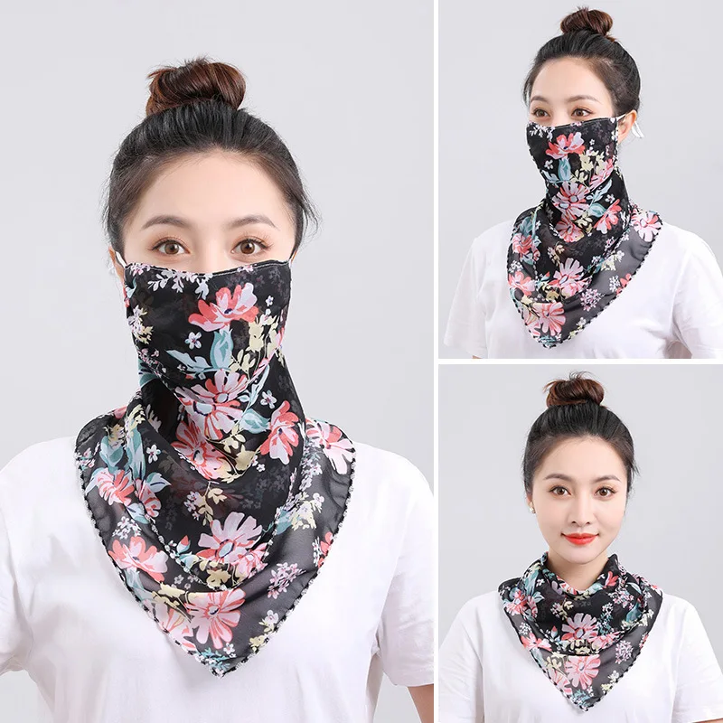 UPF 50+ Sun Protection Face Veil Scarf-Breathable Silk Chiffon Neck Mask for Outdoor Travel Cycling UV Filter Lightweight Cover