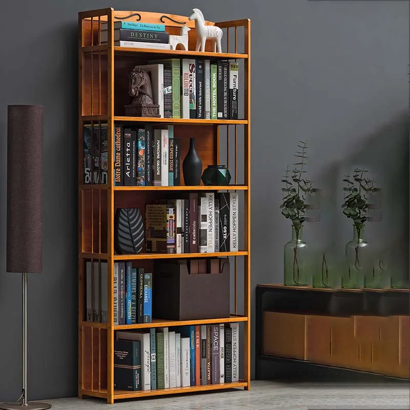 

Cabinet Modern Bookcase Storage Organizer Mobile Industrial Bookshelf Bamboo Display Estanteria Habitacion Living Room Furniture