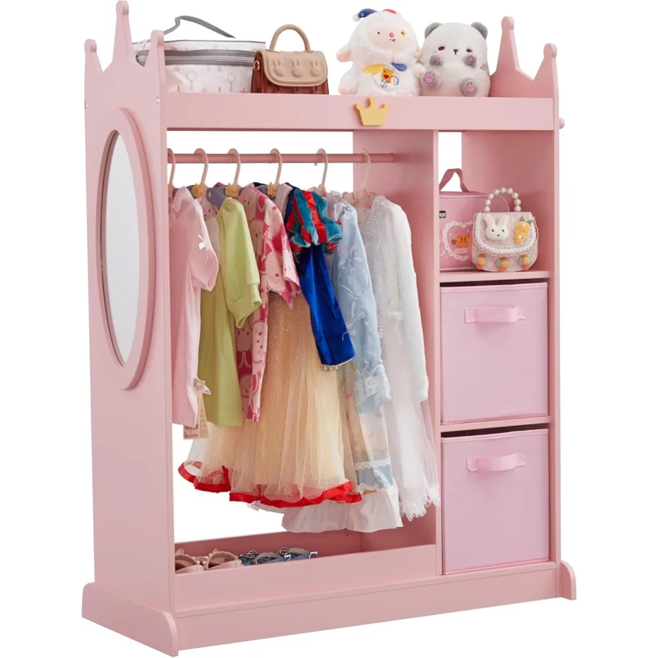 Kids Dress Up Storage Armoire with Mirror and Bins