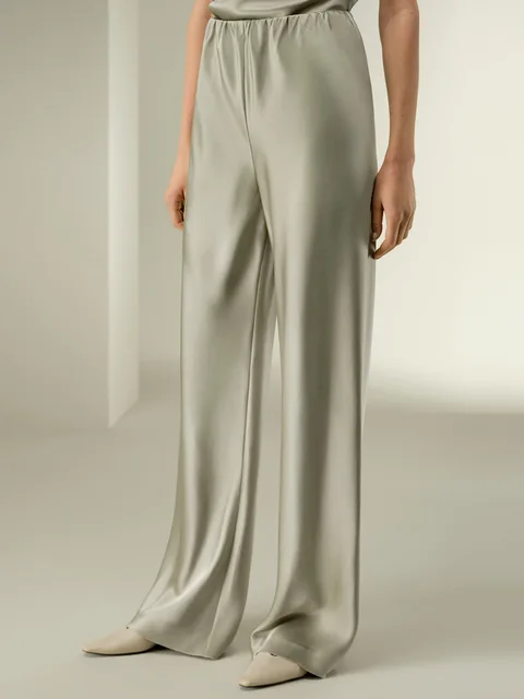 Bornladies Women's 2026 Spring Summer New Solid Satin Pants Fashionable Comfortable Satin Mid-Waist Straight-Leg Casual Pants 5