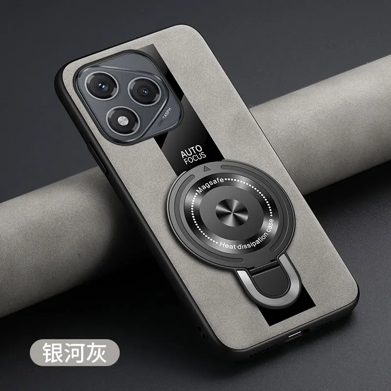 Luxury Magnetic Ring Holder Shockproof Case with Silicone Sheepskin Leather and Plexiglass