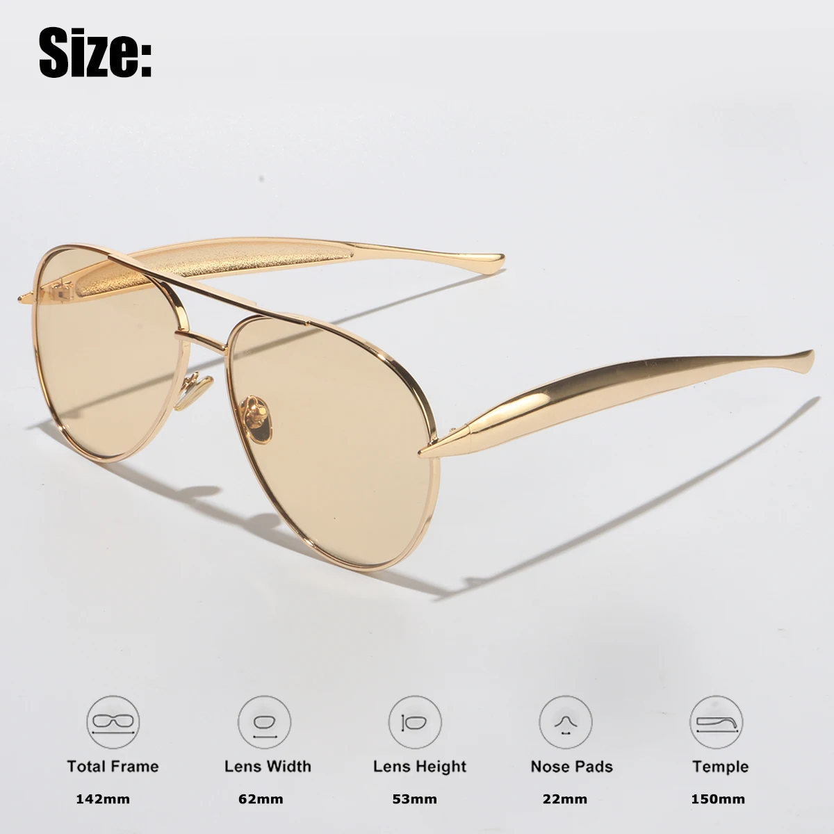 Vintage-Inspired Oversized Aviator Sunglasses with Gold Streamline Arms