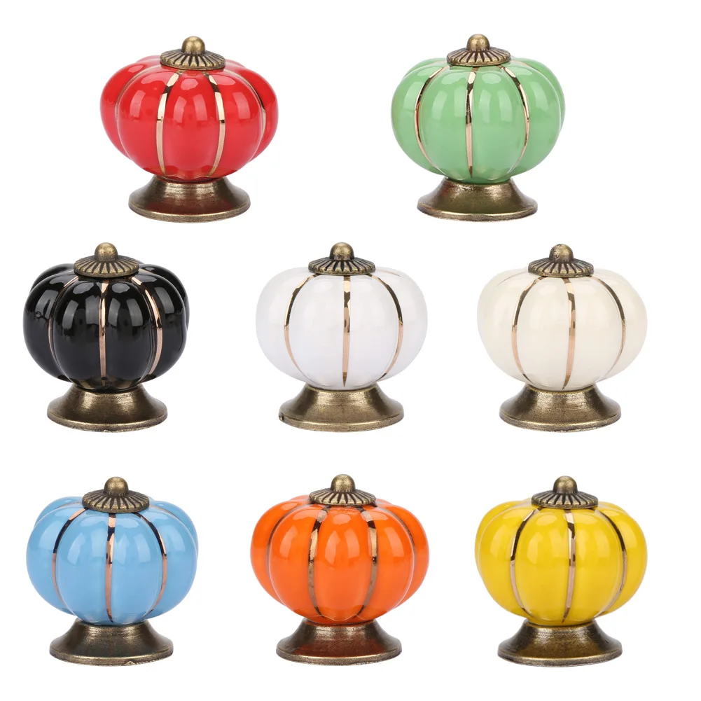 Ceramic Pumpkin Knobs European Style Handle Pull for Room Cabinet Drawer Furniture