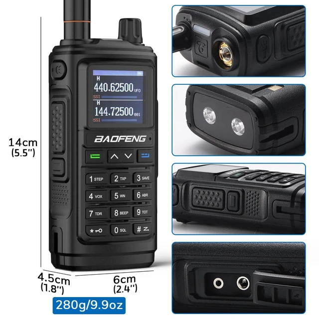 144-148/420-450Mhz Walkie Talkie 1800mAh Li-ion Battery(Black