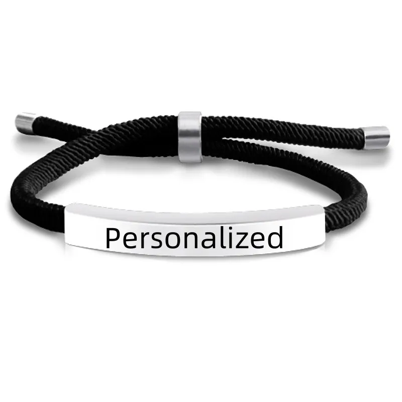 Personalized Black Silicone Bracelet With Stainless Steel ID Plate - Engravable Armband (5.5-7.5")