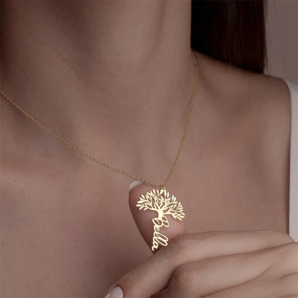 

Customize Name Necklaces Stainless Steel Personalize Custom Tree of Life Nameplate Pendant Gold Chain Fashion Jewelry for Women