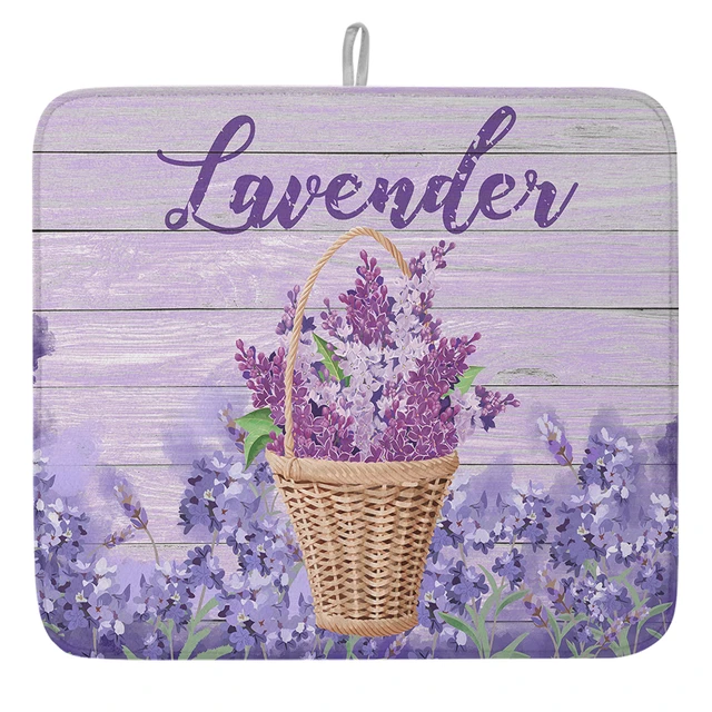 Purple Lavender Bouquet Dish Drying Mat For Kitchen Counter Mat, Dish  Drying Pad Absorbent Dish Mat Microfiber Dish Drying Mat With Hanging Loop