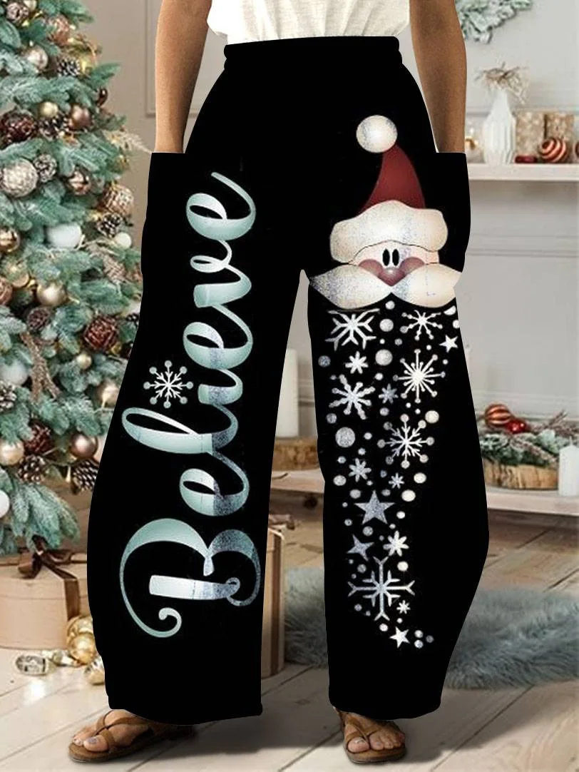 

Christmas Tree 3d Print Pants Women Fashion Joggers Widepant High-waist Straight-leg Santa Claus Trousers Cargo Pants Christmas