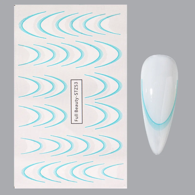 8 Stück Farbverlauf Französische Linie Wasser Nagelaufkleber Set Bunte Streifen Ombre Designs Abziehbilder Führungen für DIY Dekoration Schablonenwerkzeuge – Detail 17