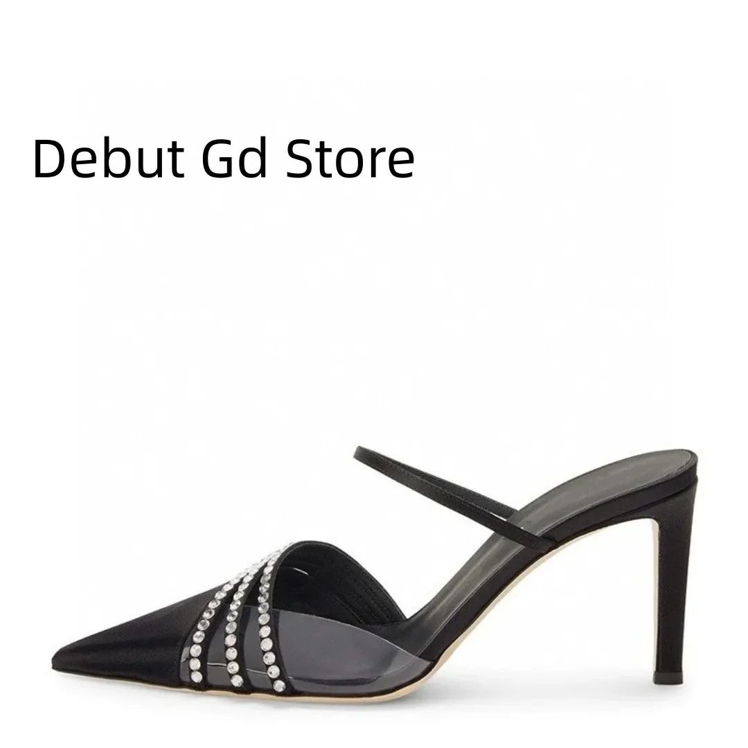 

Top Quality 2024 New Water Diamond Transparent Pointed High Heel Sandals Sexy Slim Heel Sandals Summer Back Empty High Heels