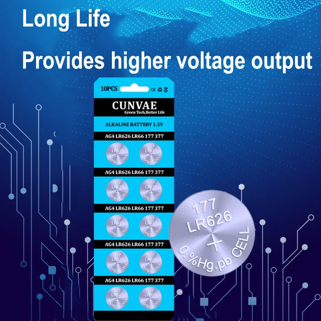 10 piles bouton AG4 1,5 V 377 A SR66 LR626 SG4 SR626 : : High-Tech