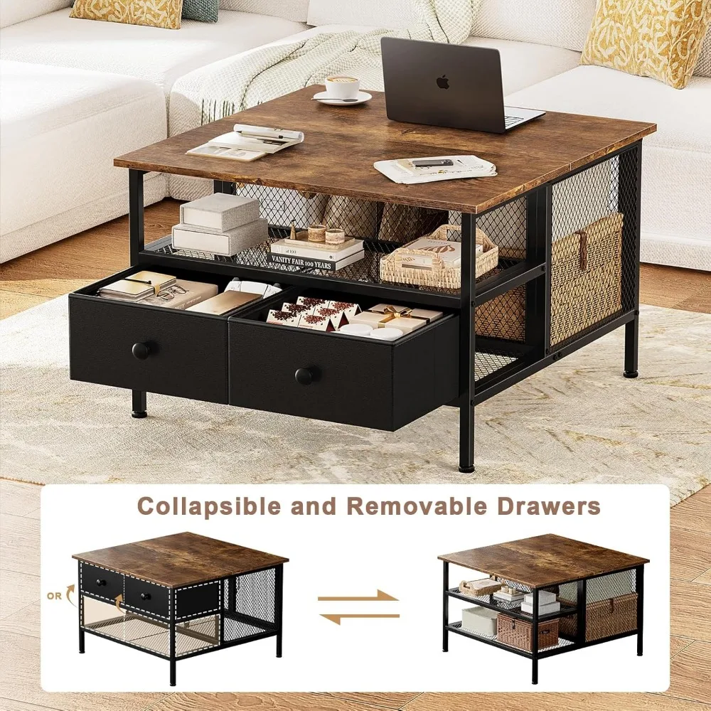 Flip Top Coffee Table, Square Coffee Metal Wood, Farmhouse Lift Up Coffees Table, Café Tables 4