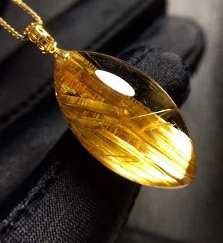Natural Gold Rutilated Quartz Pendant Water Drop Quartz Jewelry 26*14*9.2mm 18K Gold Men Women Brazil AAAAAAA