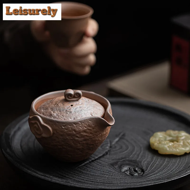 150ml Handmade Old Rock Mud Hand Held Teapot Luxury Tea Infuser Pot Tea Brewing Kettle with Ball Hole Cafes Supplies Ornaments