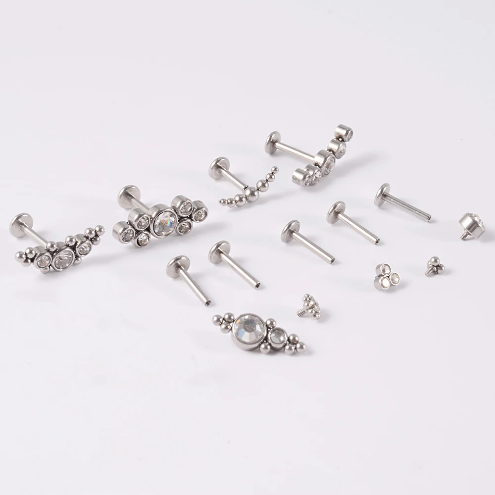 MVJK ASTM F136 Titanium Opal Zircon Ear Stud Labret Stud Lip Ring Cartilage Helix Lobe Conch Earrings Body Piercing Jewelry