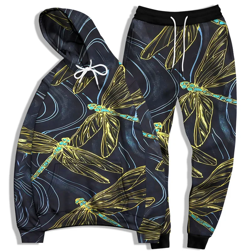 Men's Casual 3D Printed Hoodie Pant Sets Street Sweatshirts