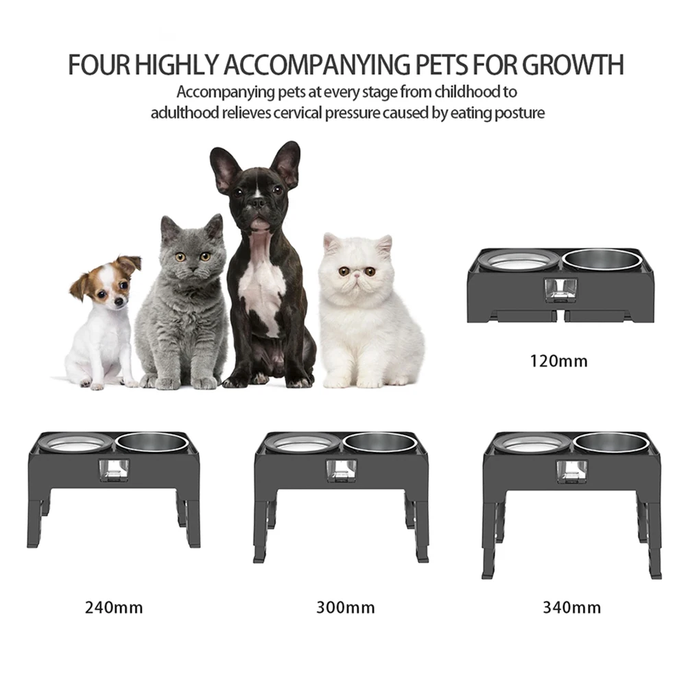 높이 조절 슬로우 피더 개 그릇, 물 넘침 방지 개 그릇, 애완 동물용 미끄럼 방지 개 먹이 그릇 스탠드