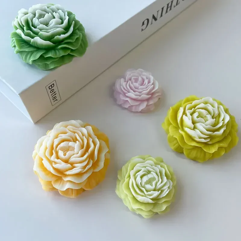 S/M/L 3D Peony Silicone Candle Mold DIY Handmade Flower Candle Soap Plaster Resin Making Wedding Decoration Valentine's Day Gift