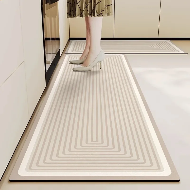 Kitchen Floor Mat Japanese Striped Carpet Waterproof Oil-proof Long Rug PVC Leather Waterproof Foot Mats Wipeable Washable Rugs 2