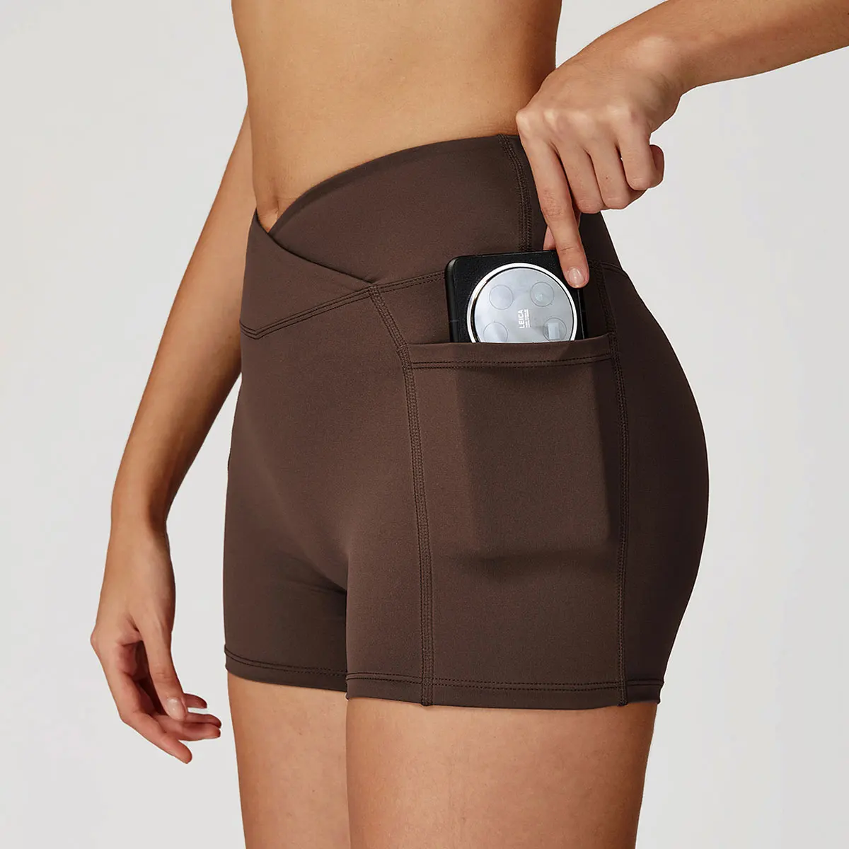 Legging Court Sport Femme Taille Haute avec Poches