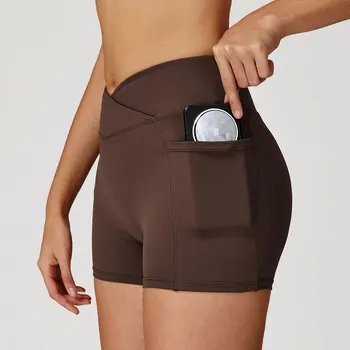 Legging Court Sport Femme Taille Haute avec Poches