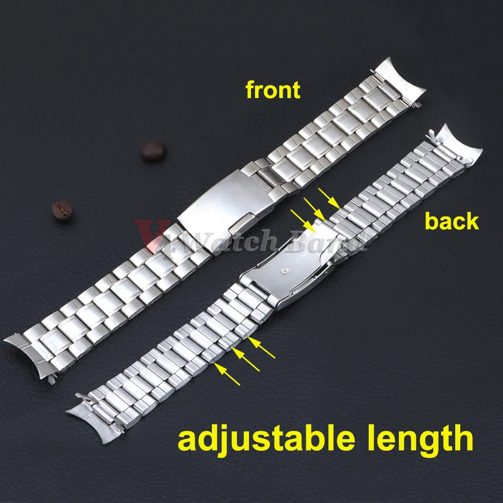 Premium Stainless Steel Curved End Watch Strap with Folding Buckle - Sleek Wristband Accessory