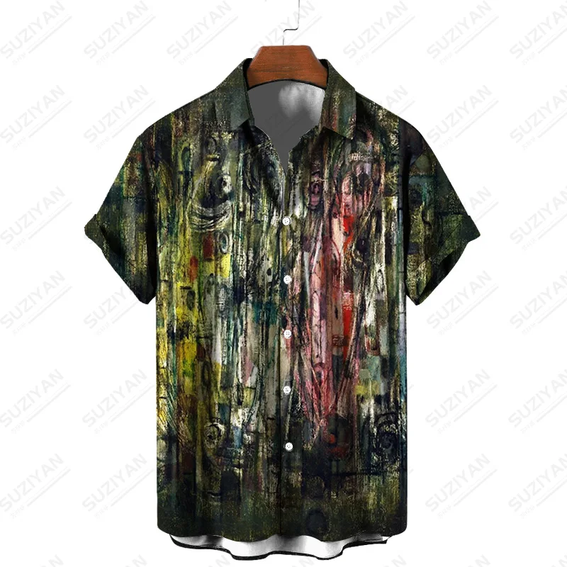 

Hawaiian Sale Korean Harakuju Art Shirts For Men Vintage England Turn-Down Clothing Collar Wild Elements Urban Style