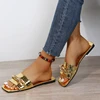 2024 Summer Flat Bottom Women's Slippers Trend Fashion Outdoor Beach Golden Chain Design Flip-Flops Square Toe Open Toe Slippers 2