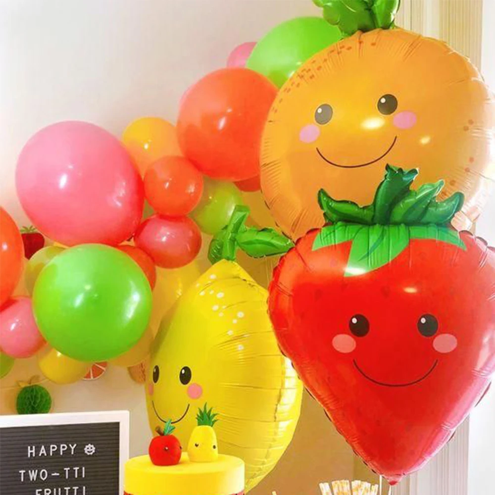 Globos de aluminio de helio para decoración de fiestas de cumpleaños, 1 piezas, naranja, piña, fresa, uva, maíz, zanahoria, plátano