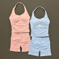 2 Pieces Shorts Yoga Set Women Backless Halter Tops High Waist Seamless Shorts Gym Suit Fitness Sportswear Workout Sets - Image 6