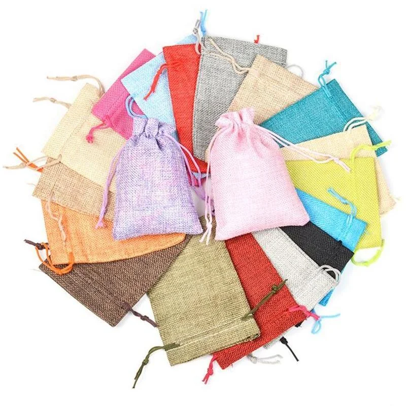 50pc/lot 7x9 9x12 10x14 13x18 15x20cm Jute gift Bags handmade natural Pouch Cotton Linen Gift Packaging Bags Jewelry Storage Bag