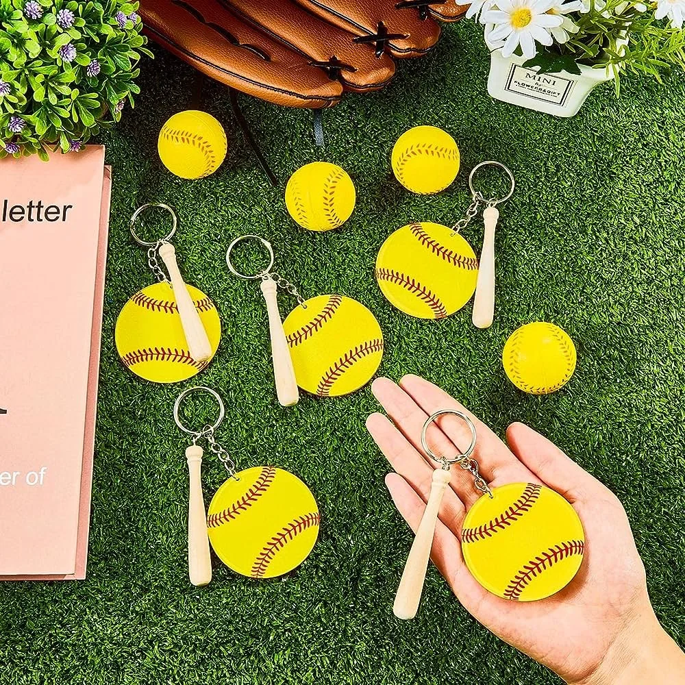 36pcs Softball Acrylic Keychain Blanks Kit 12pcs Acrylic Baseball Blanks&12pcs Swivel Snap Hooks Baseball Keychain&12pc Wood Bat