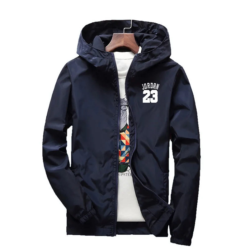 Street fashion jacket, windproof and waterproof zipper hooded jacket, slim fit motorcycle jacket, men's thin windbreaker