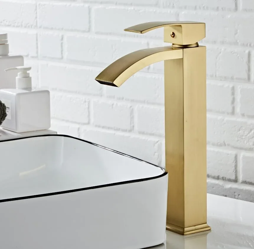 Description Picture 3 of itemBasin faucet brass Brushed Gold bathroom single handle sink Wash waterfall
