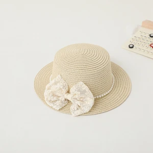 Winkinlin Kids Little Girl Bowler Straw Hat Bowknot Beach Sun Caps and Crossbody Bag Set Summer Seaside Travel