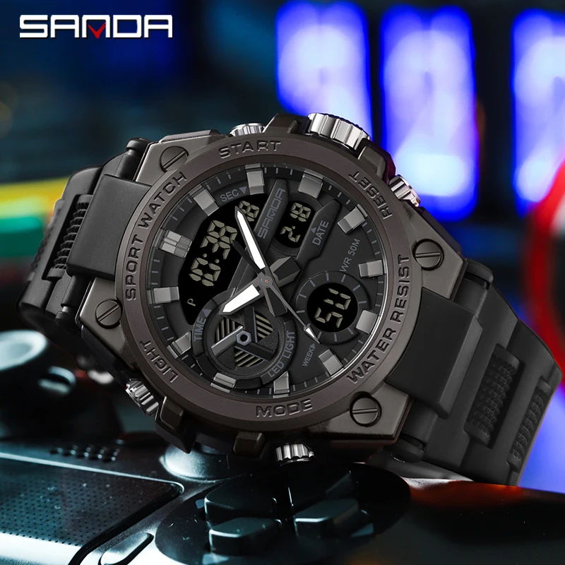 SANDA 3311 Male Student Youth Fashion Trend Military Multifunctional Nightlight Waterproof Electronic Watch Digital Wristwatches